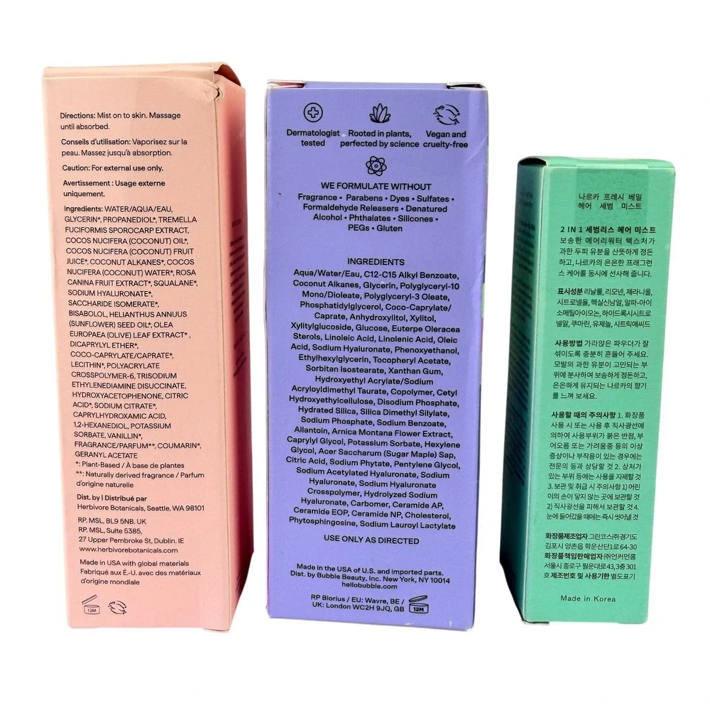 3pc Beauty Bundle Bubble Cosmic Silk Toner Herbivore Coco Rose Narka Hair Mist